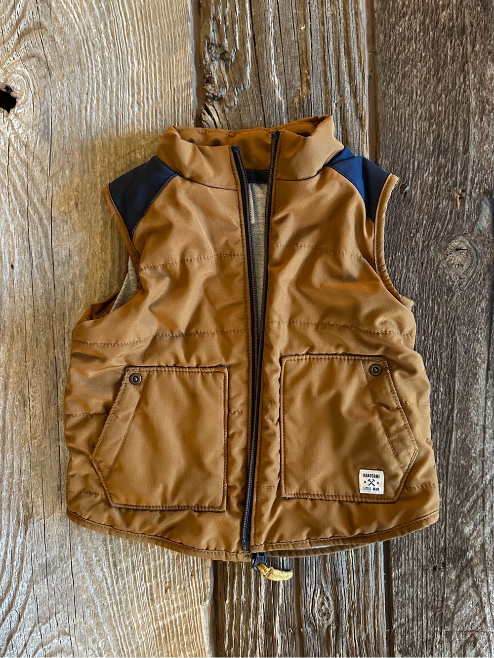 Carter's Tan Puffer Vest with Navy Shoulder Accents